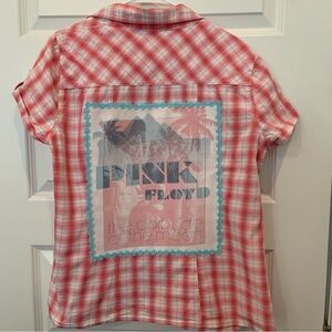Women’s Custom Pink Floyd Upcycled Shyanne Pink Plaid Pearl Snap Western Shirt